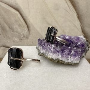 Svart Turmalin, justerbar ring silver