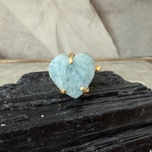 Akvamarin hjärta, justerbar ring guld