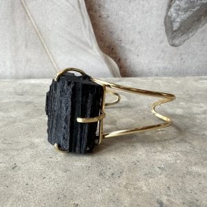 Svart Turmalin, justerbart armband guld