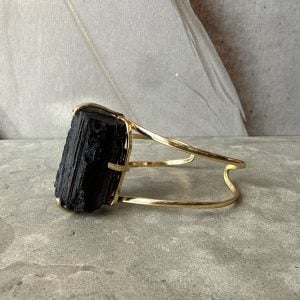 Svart Turmalin, justerbart armband guld