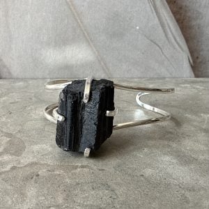 Svart Turmalin, justerbart armband silver