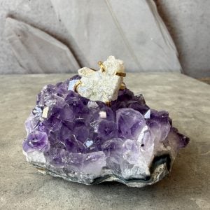 Bergkristall med aura, justerbar ring guld (E)
